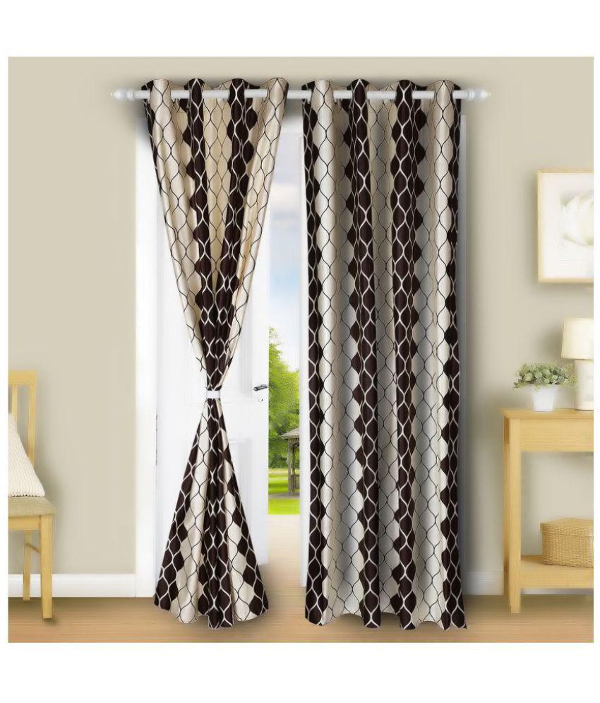     			E-Retailer Set of 2 Window Semi-Transparent Eyelet Polyester Curtains Brown