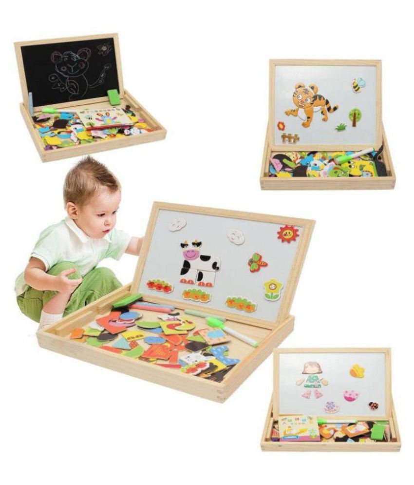 Assemble Wooden Toys Kids Jungle Animal Drawing Board Puzzle