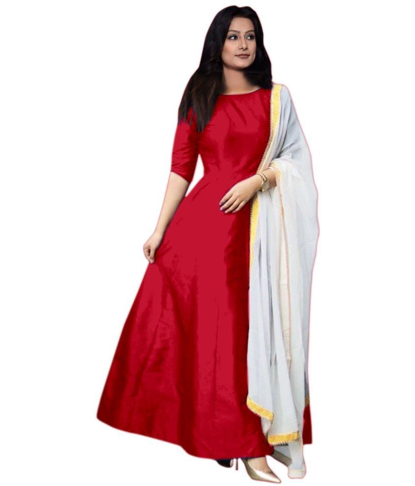 white anarkali suit with red dupatta