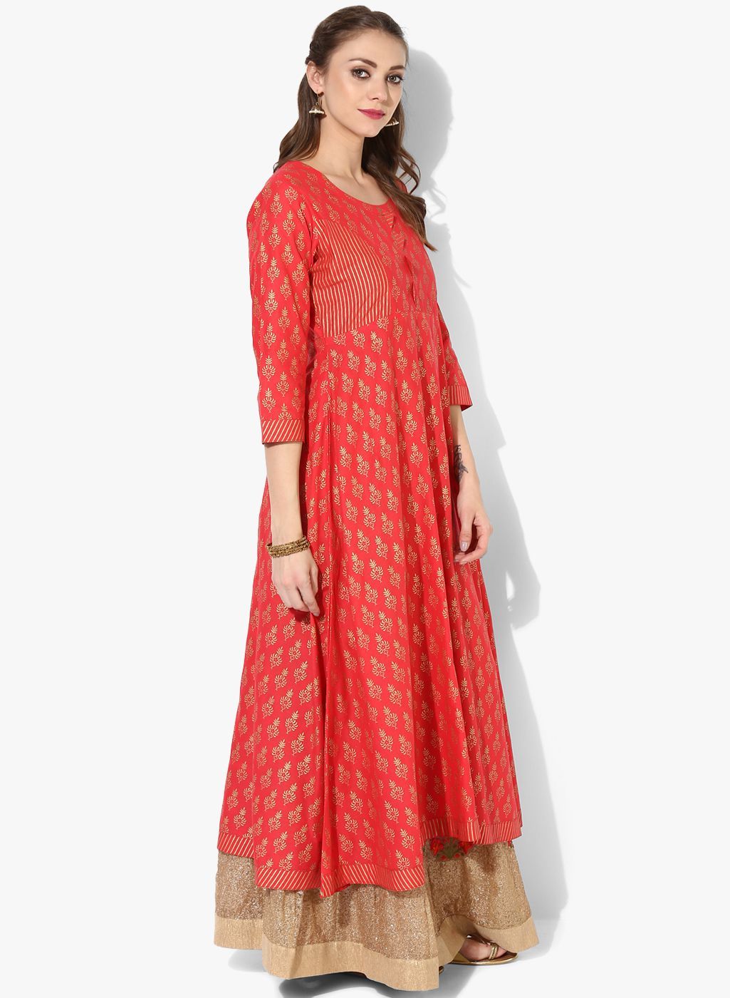 ZOEYAM'S Red Cotton Anarkali Kurti - Buy ZOEYAM'S Red Cotton Anarkali Kurti Online at Best 