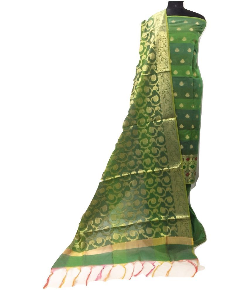 White Banarasi Silk Dress Material 
