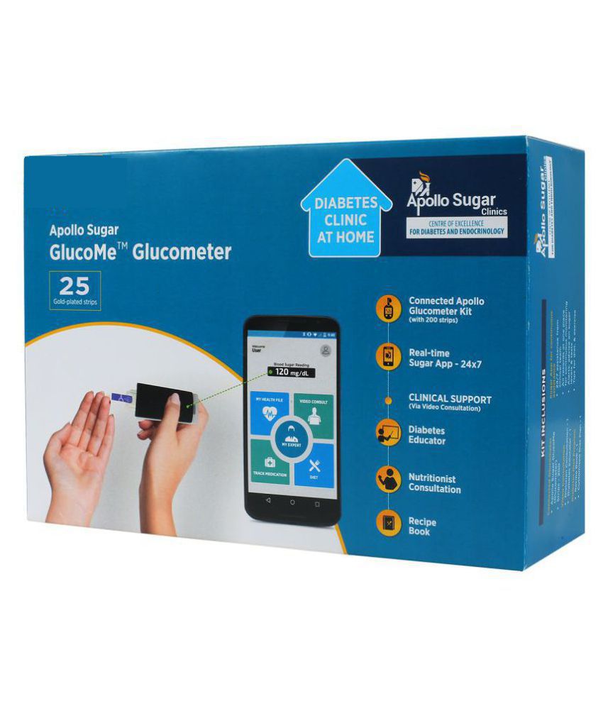 Apollo Sugar Glucome Smart Glucometer With 25 Test Strips HbA1C   APOLLO SUGAR Glucome Glucometer 25 SDL629872648 2 07ee2 Ad694 