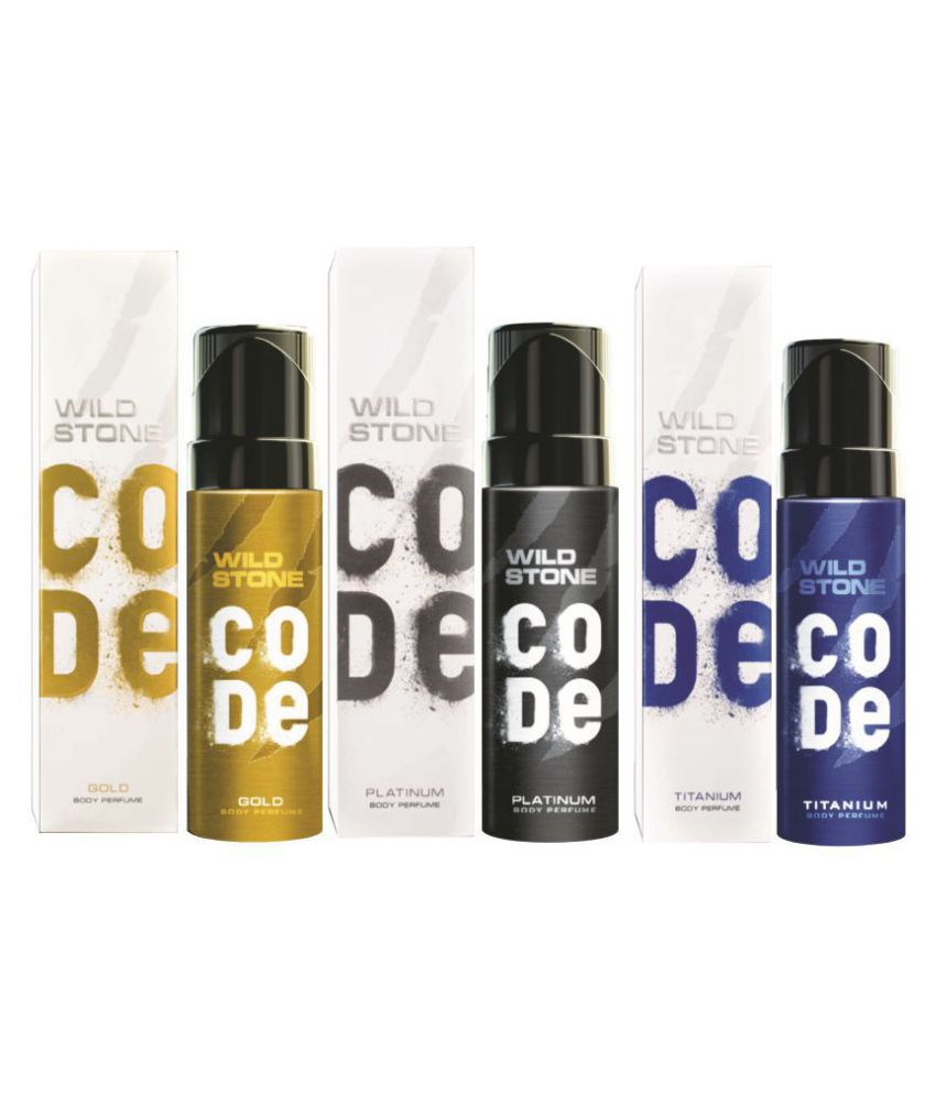 Wild Stone Code Gold, Platinum & Titanium Combo Perfume Body Spray - For Men (360 ml, Pack of 3)