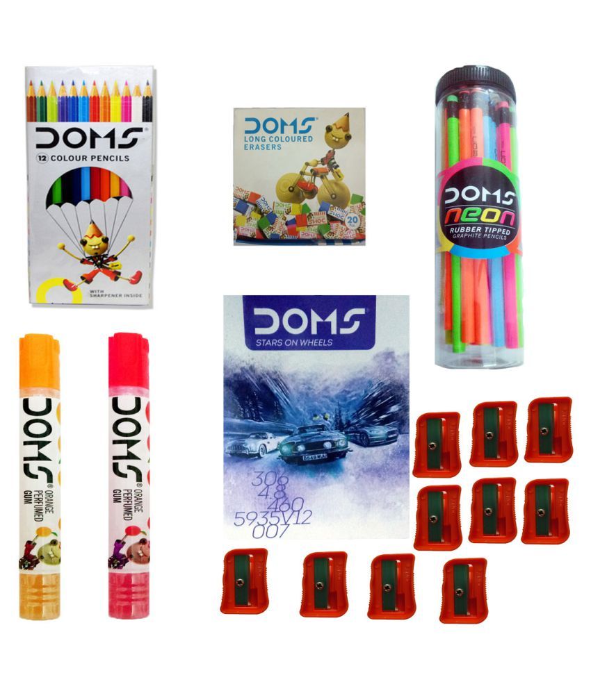 DOMS NOTE BOOK + DOMS NEON GRAPHITE PENCIL ( +1 SHARPENER + 1 ERASER