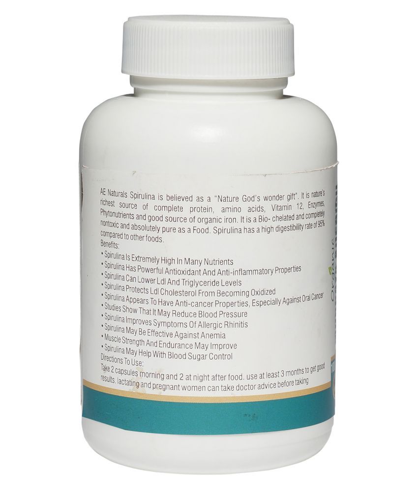 AE Naturals Pure Organic Spirulina 800Mg Veg Capsules 100 no.s Buy AE