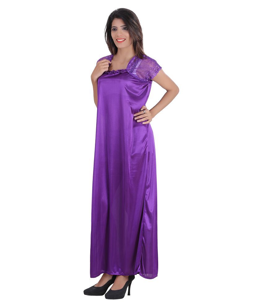 Buy Glossia Satin Nighty & Night Gowns Purple Online at Best Prices