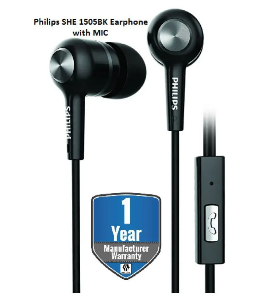 Philips SHE1505BK In Ear Wired Earphones With Mic Handsfree