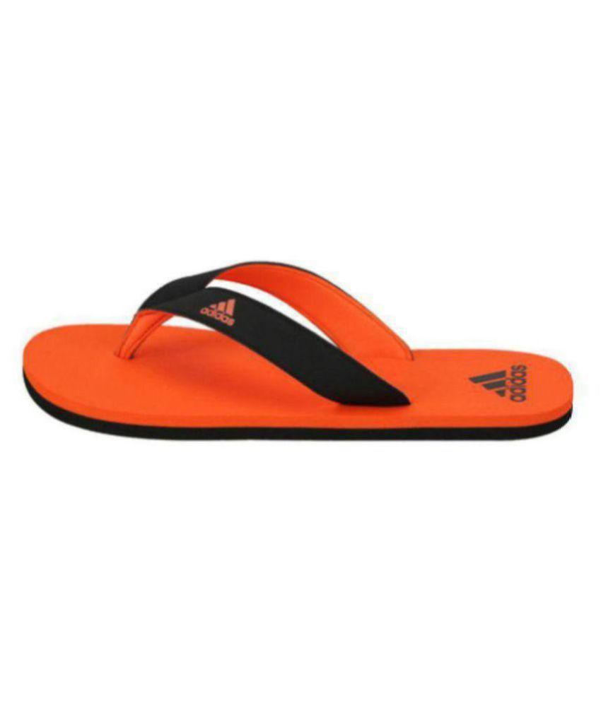 orange adidas flip flops