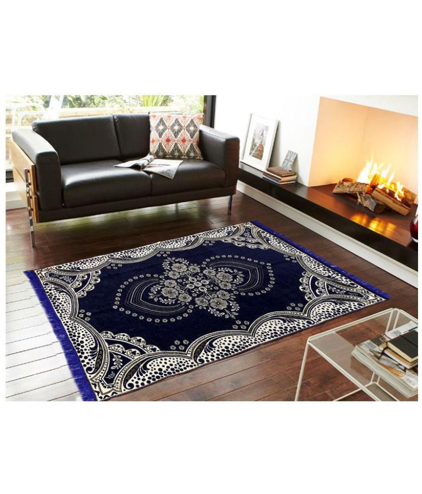    			Aazeem Blue Velvet Carpet Traditional 5X7 Ft.