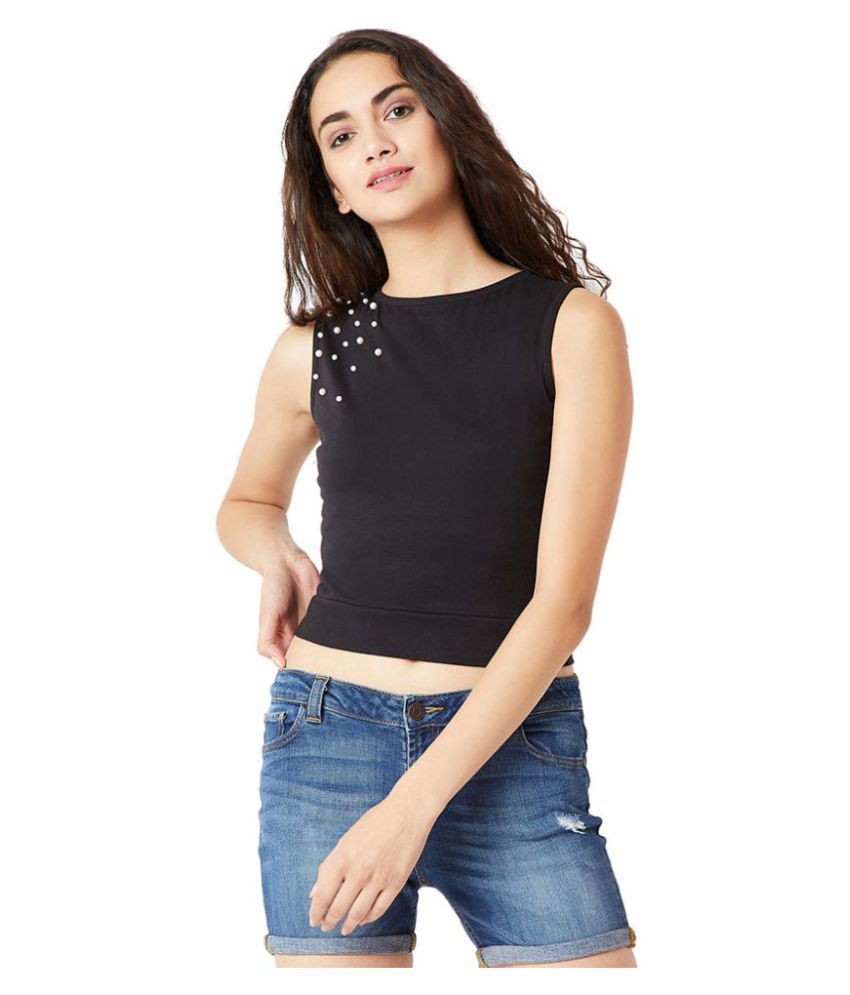     			Miss Chase Cotton Crop Tops - Black