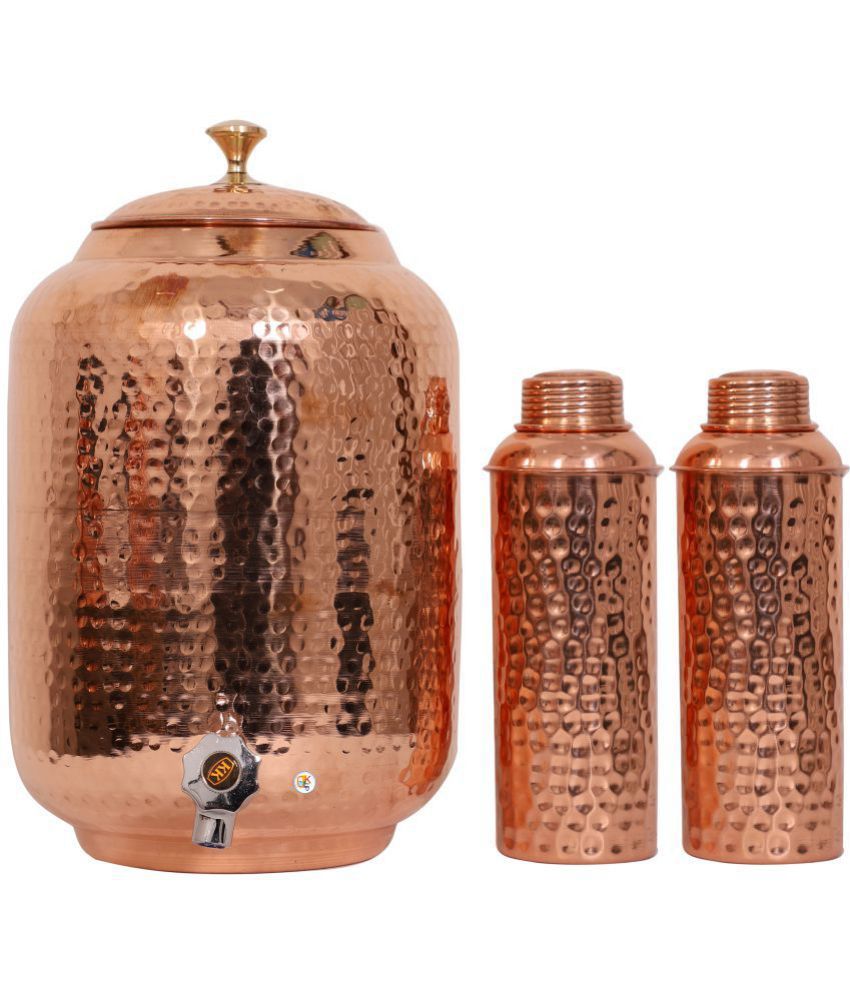 KDT One Copper Water Pot With 2 Bottles Copper Water Container Set of 3