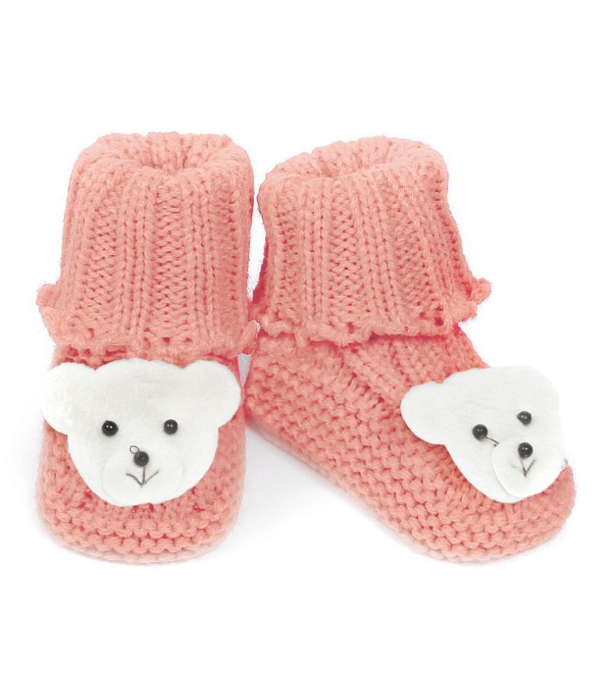 Baby Oodles Onion Pink Crocheted Baby Booties With Teddy Applique Price ...