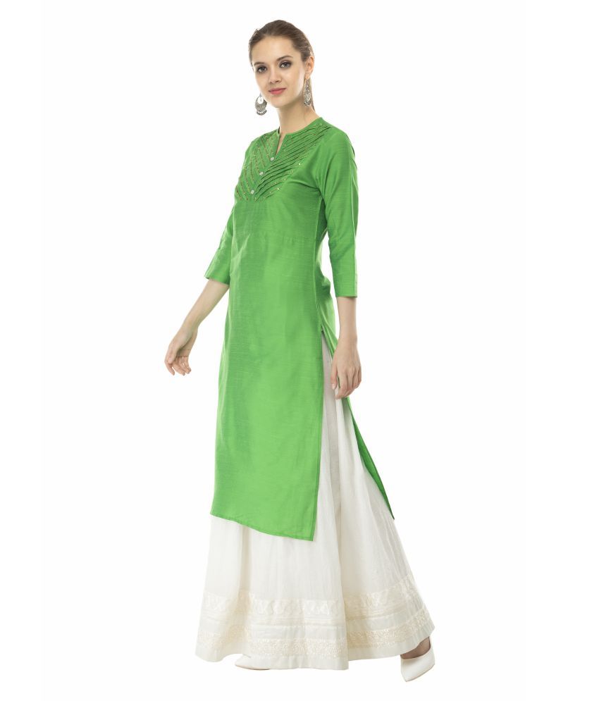 silk green kurti
