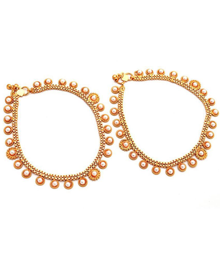     			Jewar Mandi  Gold Plated pair pearl anklet 4615