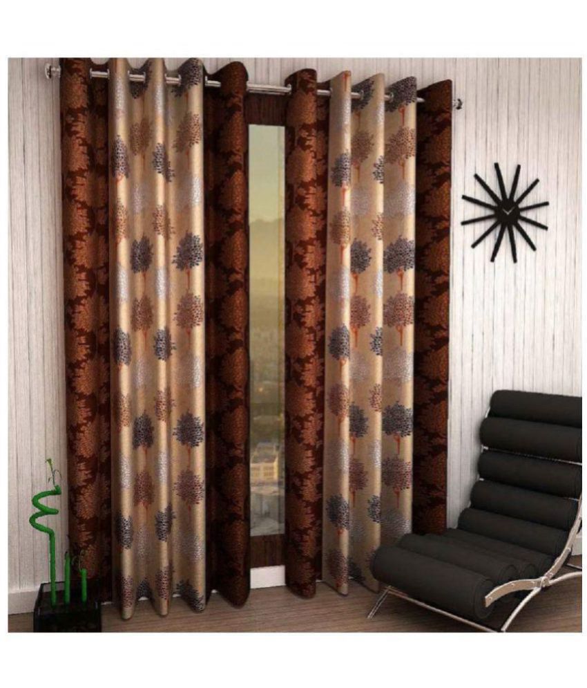     			Phyto Home Floral Semi-Transparent Eyelet Window Curtain 5 ft Pack of 2 -Brown