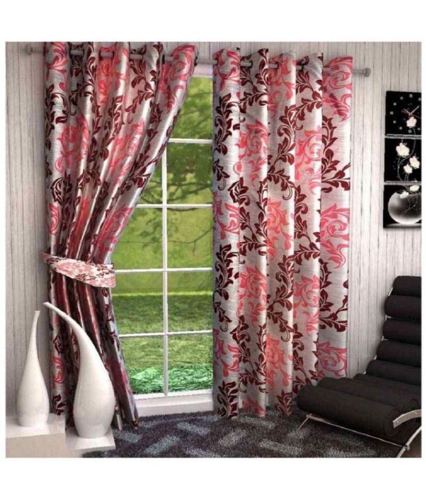     			Phyto Home Floral Semi-Transparent Eyelet Window Curtain 5 ft Pack of 4 -Maroon