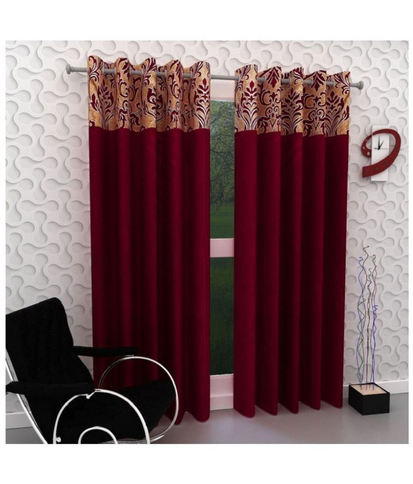     			Phyto Home Floral Semi-Transparent Eyelet Long Door Curtain 9 ft Pack of 4 -Maroon