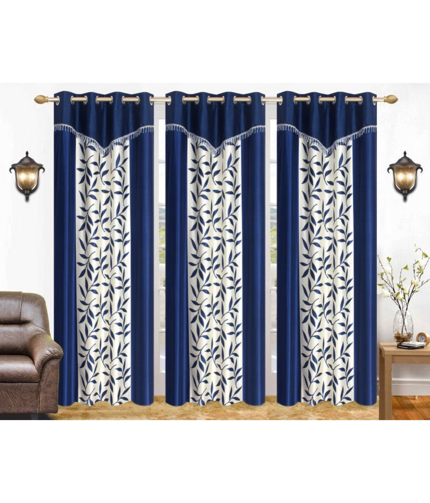     			Stella Creations Set of 3 Door Blackout Eyelet Polyester Curtains Navy Blue