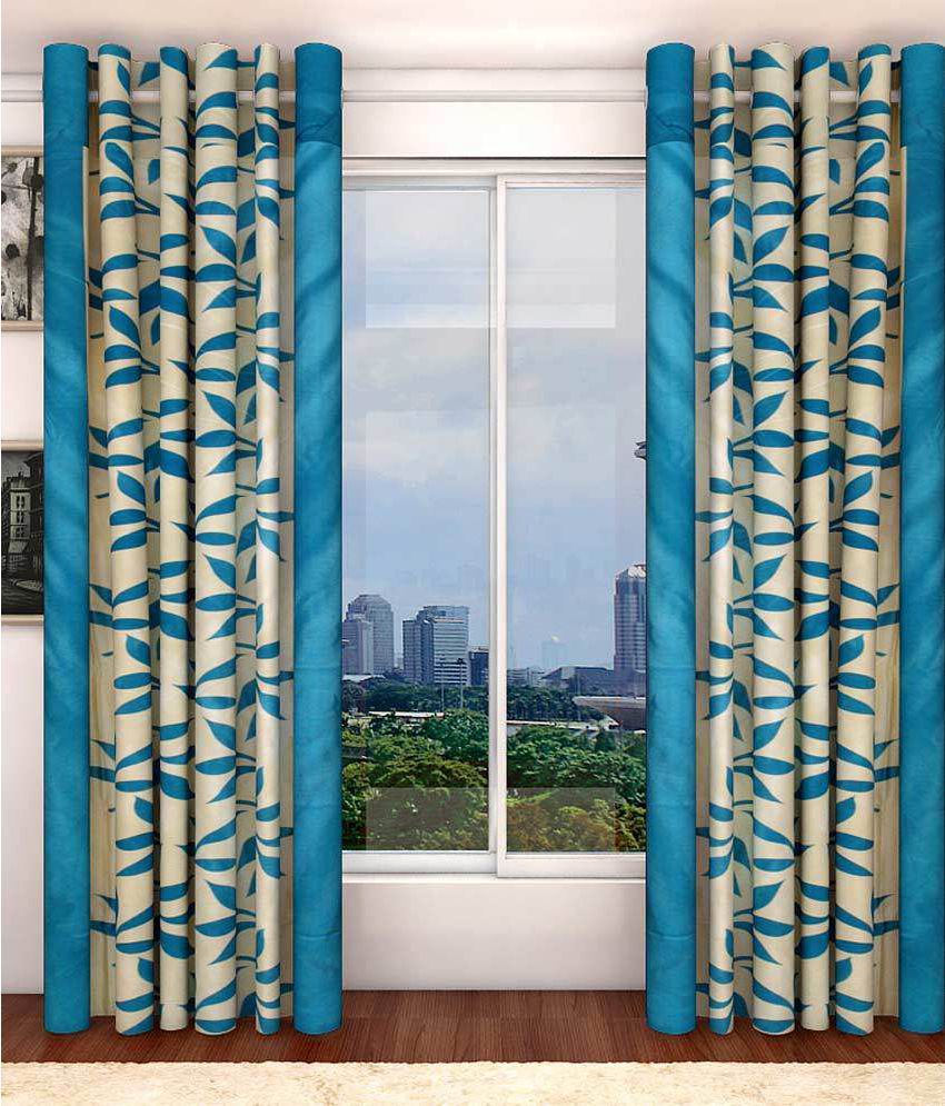     			Tanishka Fabs Floral Room Darkening Eyelet Curtain 5 ft ( Pack of 4 ) - Blue