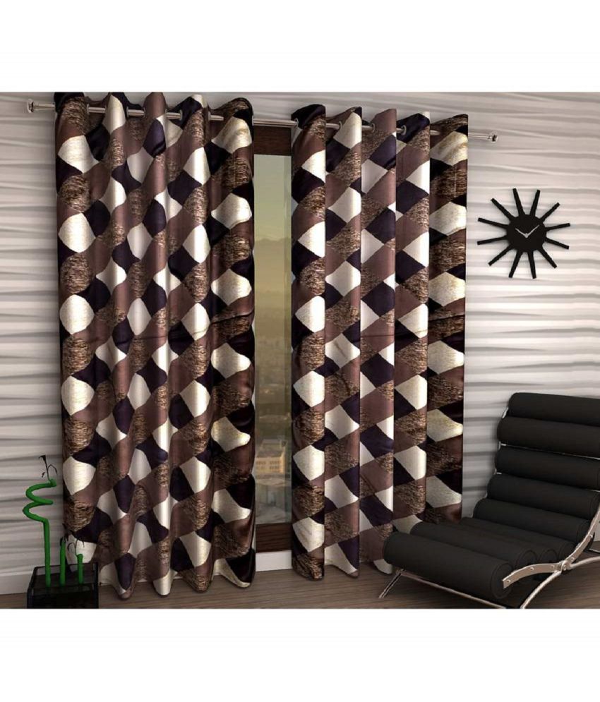     			Tanishka Fabs Floral Semi-Transparent Eyelet Curtain 5 ft ( Pack of 2 ) - Brown