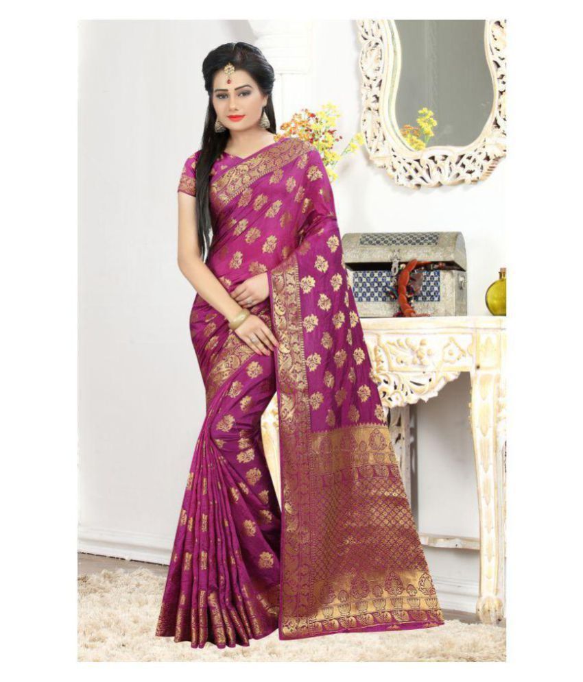     			Gazal Fashions - Pink Banarasi Silk Saree With Blouse Piece (Pack of 1)