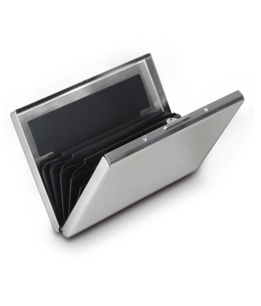 AmtiQ High Quality Stainless Steel 6 Slots RFID Blocking ATM Credit Debit Business ID memory Card Holder Wallet