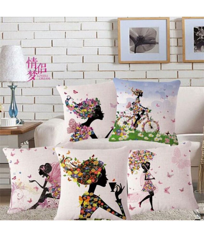     			Prince Set of 5 Jute Cushion Covers 40X40 cm (16X16)