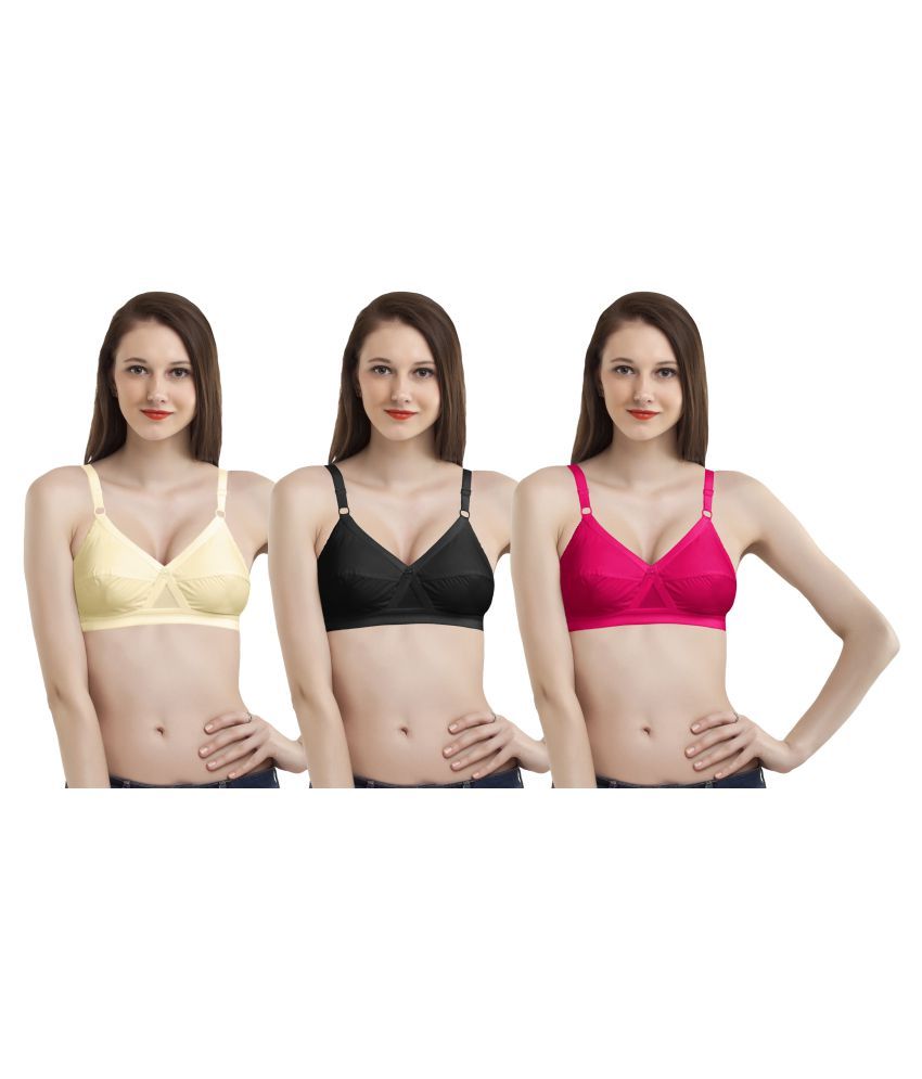     			Madam Pack of 3 Cotton Non Padded Women's T-Shirt Bra ( Multi Color )