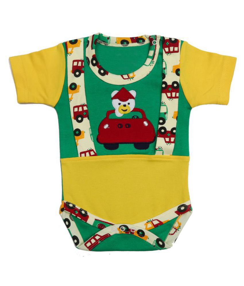    			Kaboos Yellow and Green Colour Cotton Bodysuit for Babies