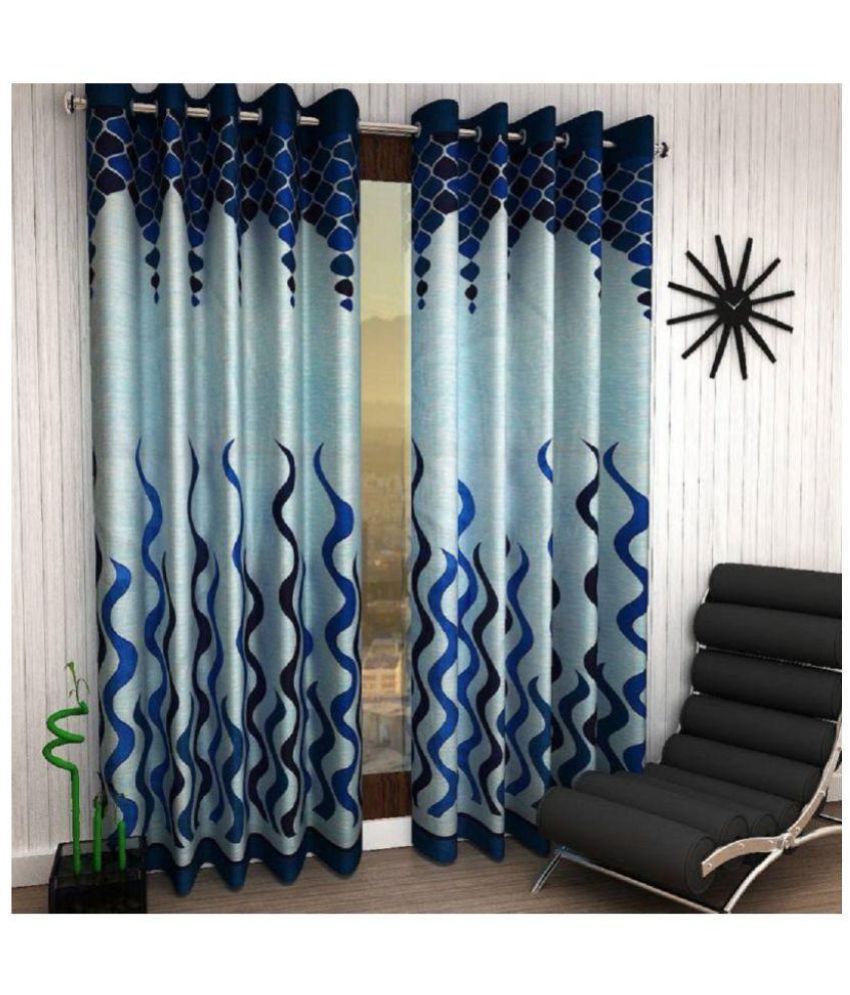     			Panipat Textile Hub Floral Semi-Transparent Eyelet Long Door Curtain 9 ft Pack of 4 -Blue