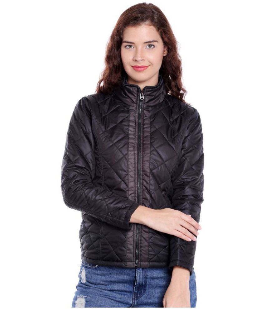     			Campus Sutra Poly Cotton Black Quiltted Jackets