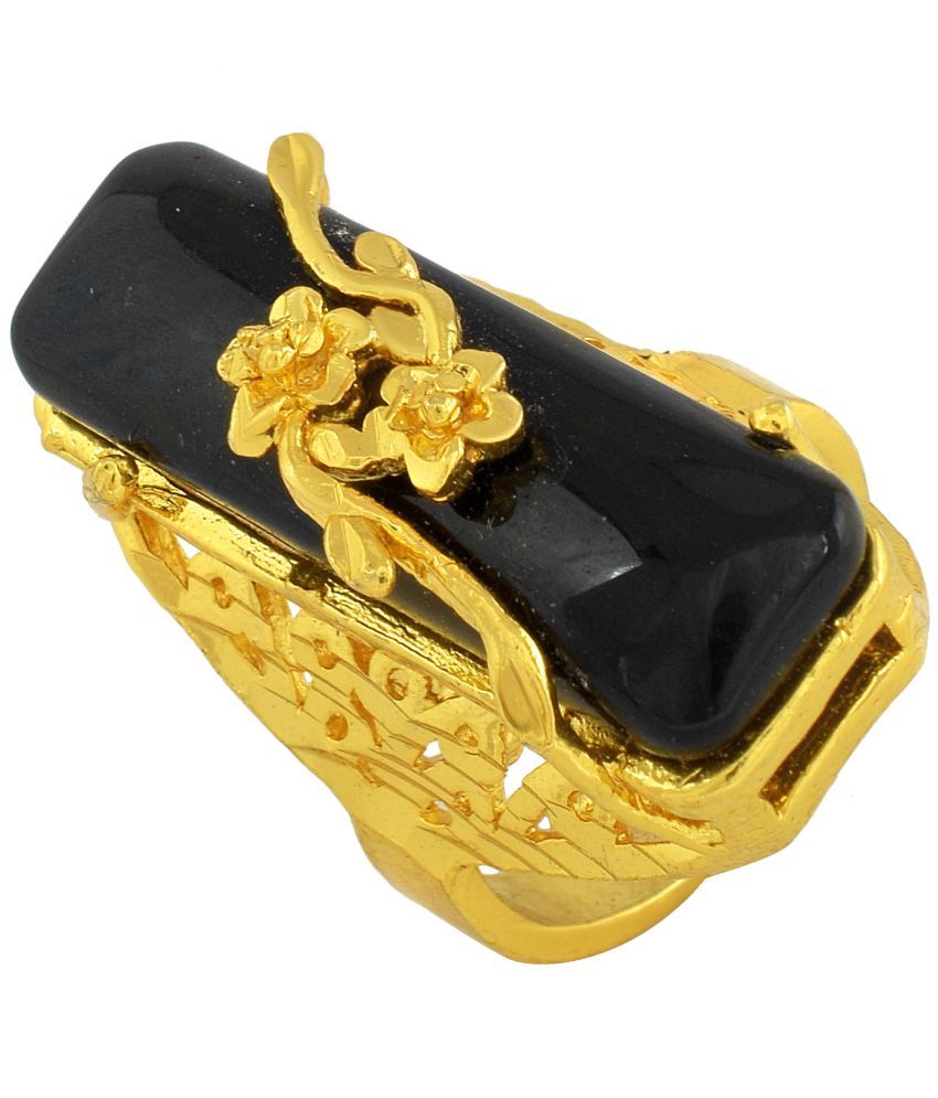 Memoir Gold Plated Brass Black Onyx Big Rectangle Octogan Shape Adjustable Free Size Fashion Finger Ring Women Stylish Fashion Buy Memoir Gold Plated Brass Black Onyx Big Rectangle Octogan Shape Adjustable Free Size Fashion