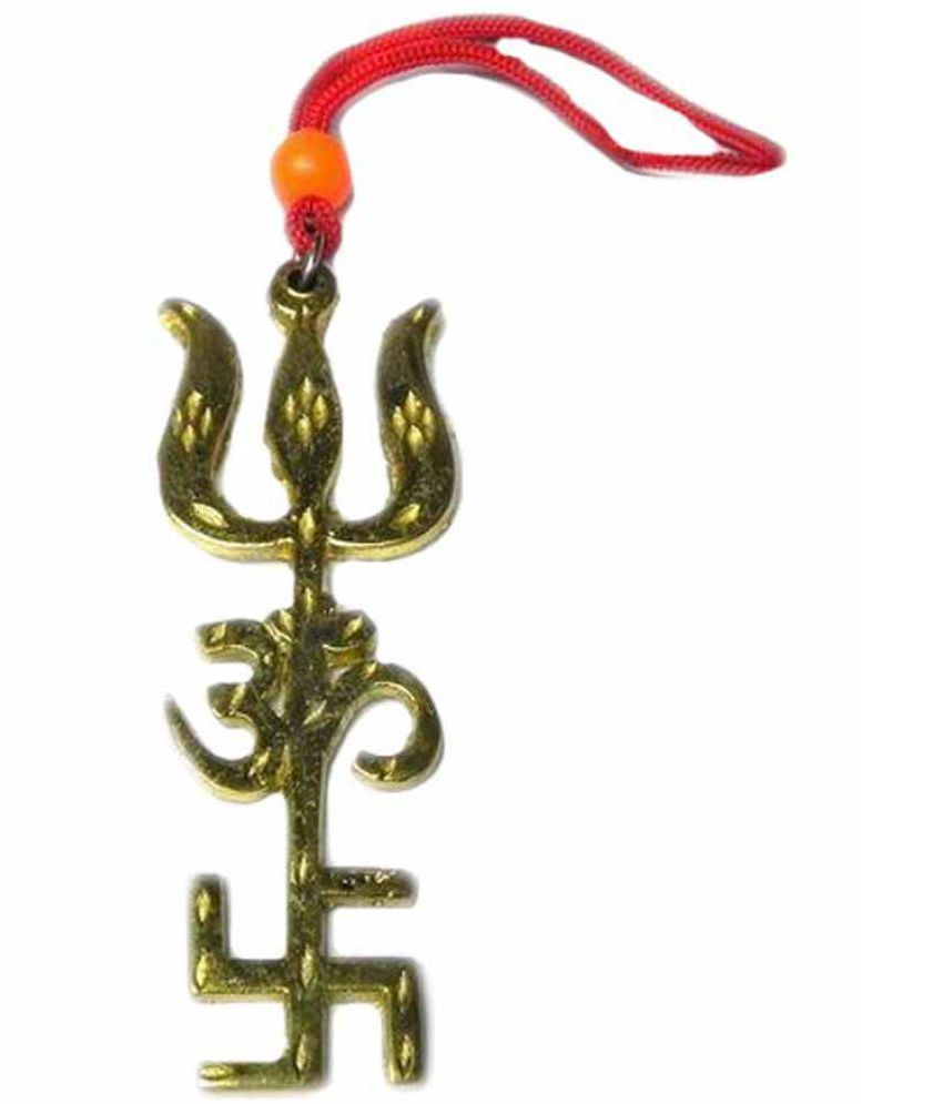     			Arina Collection Golden Tri-shakti swastik Om Trishul Symbol Yantra with Gold Plated Laxmi Ganesh Coin