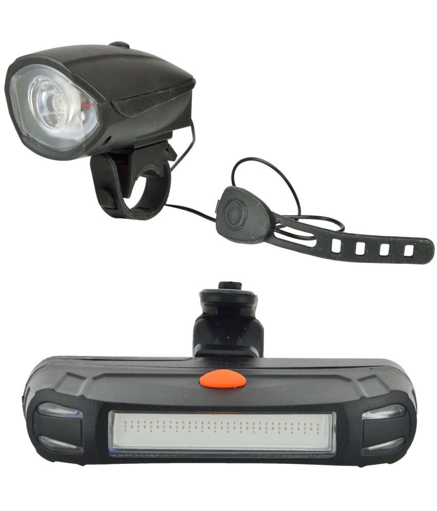 DarkHorse Bicycle 3 Mode LED Front Light  & Horn and 3 Mode LED Red & Blue Tail Light Battery Combo