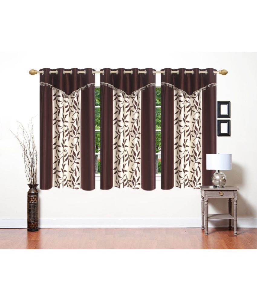     			Stella Creations Set of 3 Window Blackout Eyelet Polyester Curtains Brown