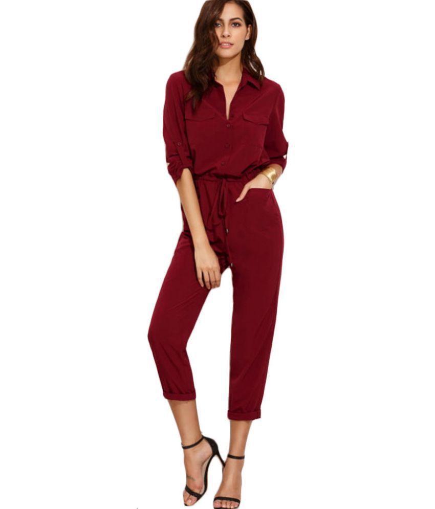 Stylation Red Polyester Jumpsuit - Buy Stylation Red Polyester Jumpsuit ...