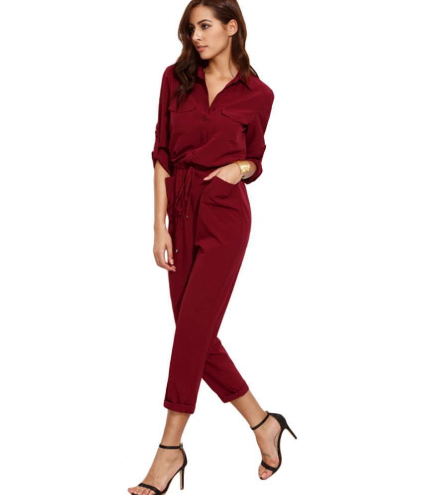 red polyester pants