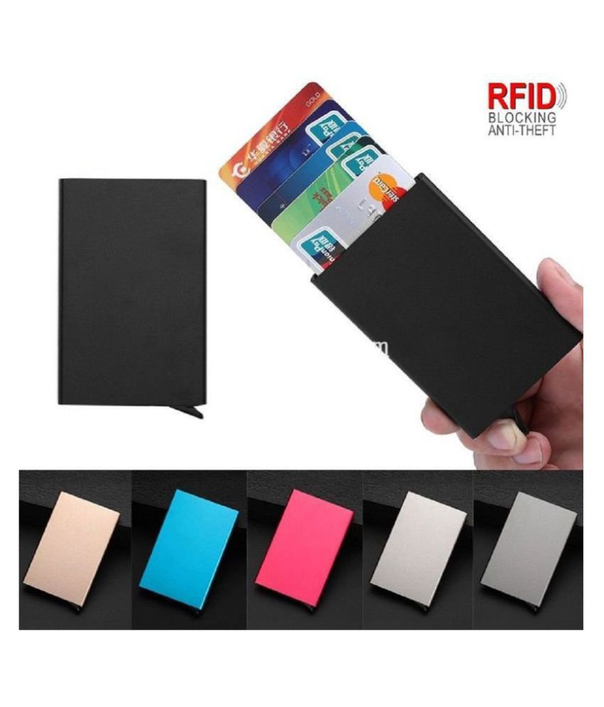 Credit Debit ATM Cards Wallet - RFID Blocking Aluminum Automatic Pop-up Case RFID Anti-Theft RFID Metal Card Wallet (Black) Wallet By Aeoss