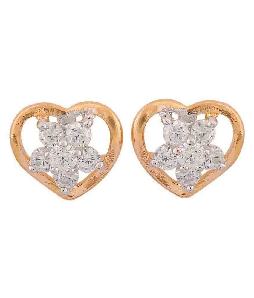 Maayra Valentine CZ Heart Earrings Golden Ear Studs Dailywear Jewellery ...