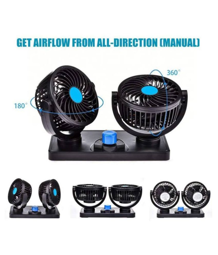 Takecare Car Fan 12V 360 Degree Rotatable Dual Head 2 Speed Quiet