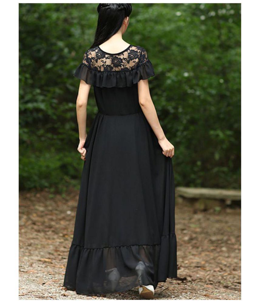 Raabta Fashion Georgette Black Frilled Fit and Flare One piece Maxi ...