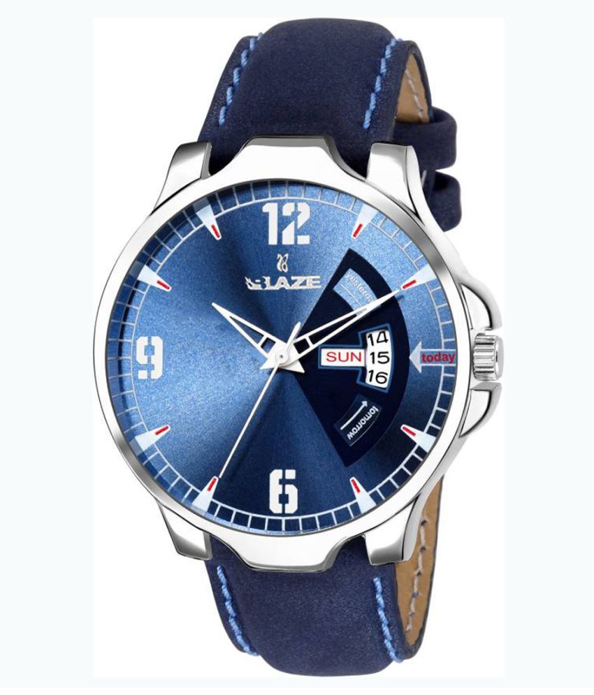 men fashion ex306 blue leather analog men's watch
