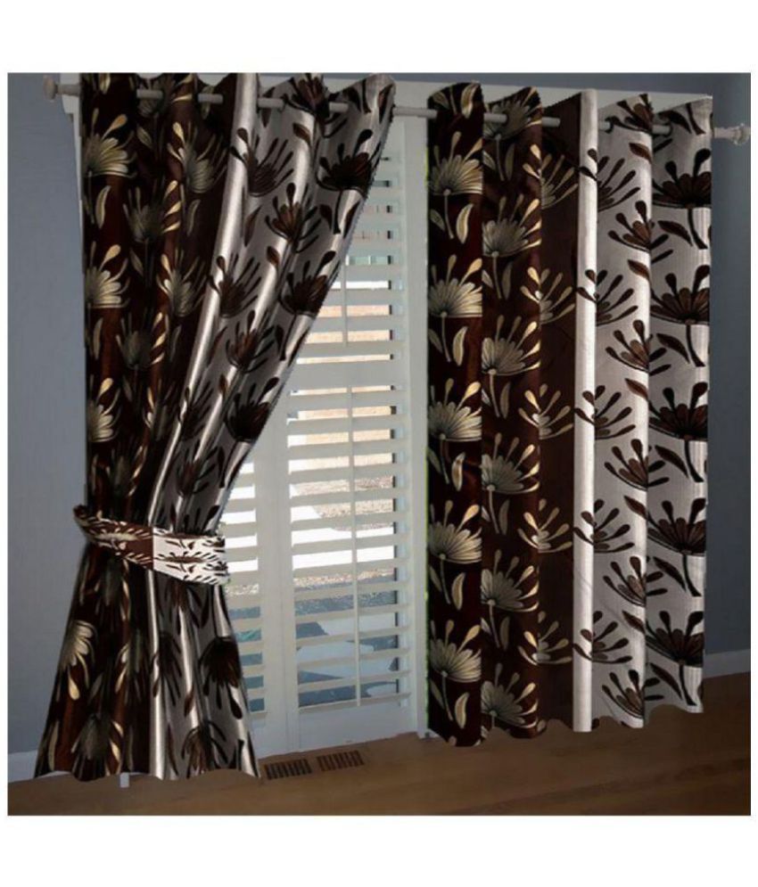     			Tanishka Fabs Floral Semi-Transparent Eyelet Curtain 7 ft ( Pack of 4 ) - Brown