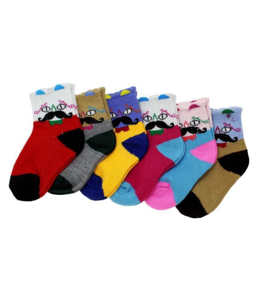     			Neska Moda Premium Cotton Ankle Length Multicolor Kids 6 Pair Socks For 0 To 2 Years-SK358