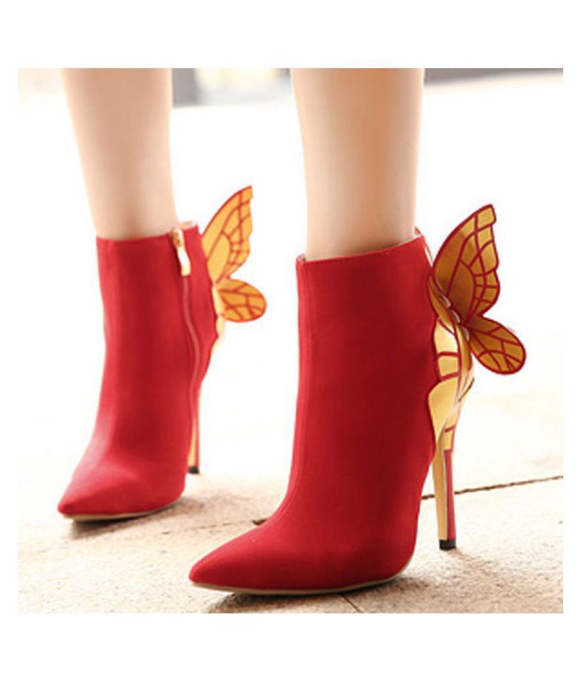 Imported Red Ankle Length Bootie Boots Price in India- Buy Imported Red ...