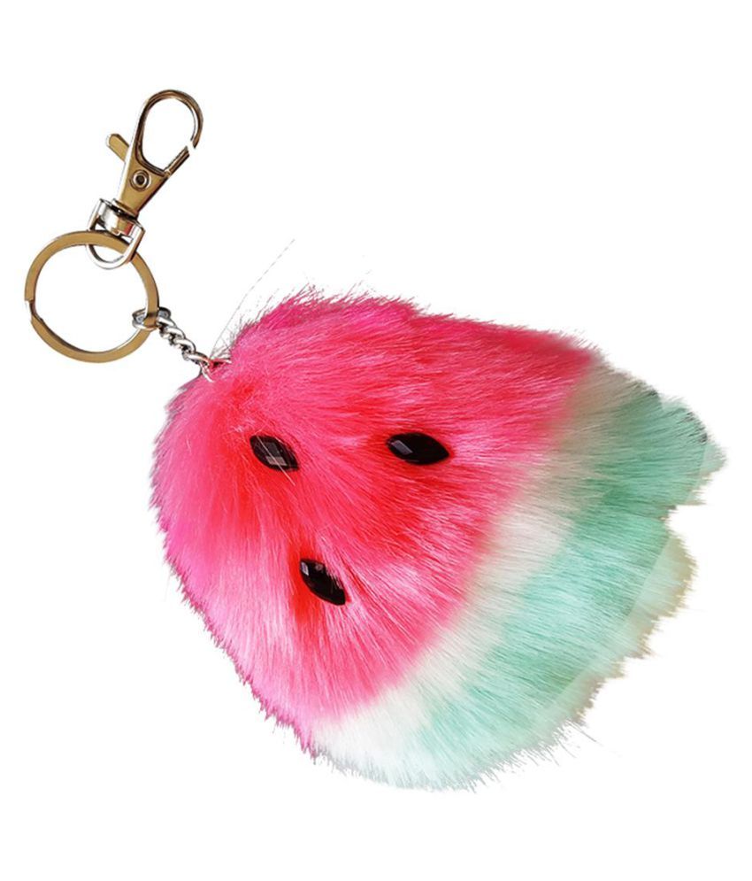 Cute Watermelon Faux Fur Ball Keychain Bag Car Key Ring ...