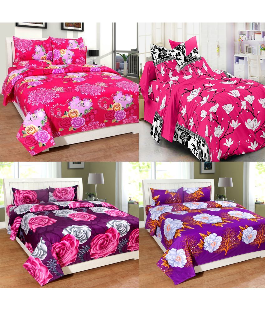 Homefab India Poly Cotton 4 Double Bedsheets with 8 Pillow Covers Buy