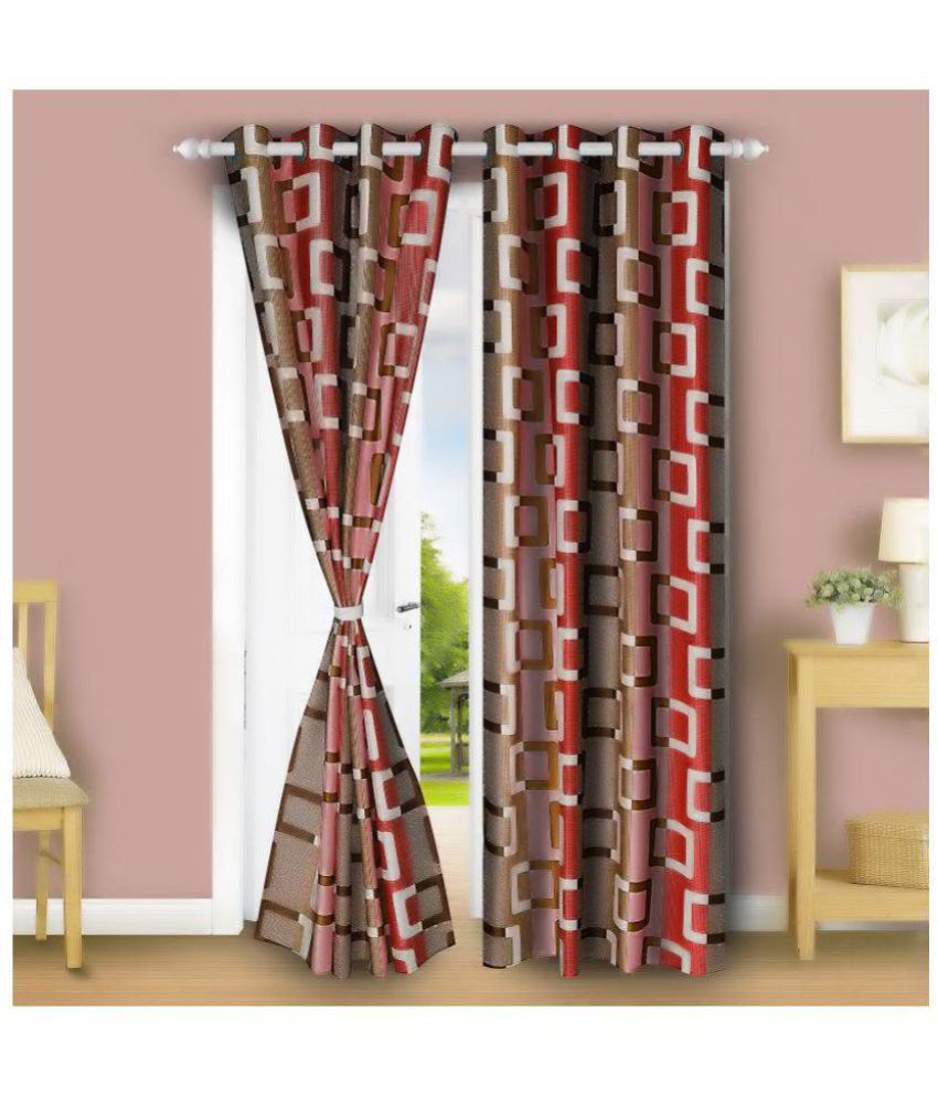     			E-Retailer Set of 2 Window Semi-Transparent Eyelet Polyester Curtains Red