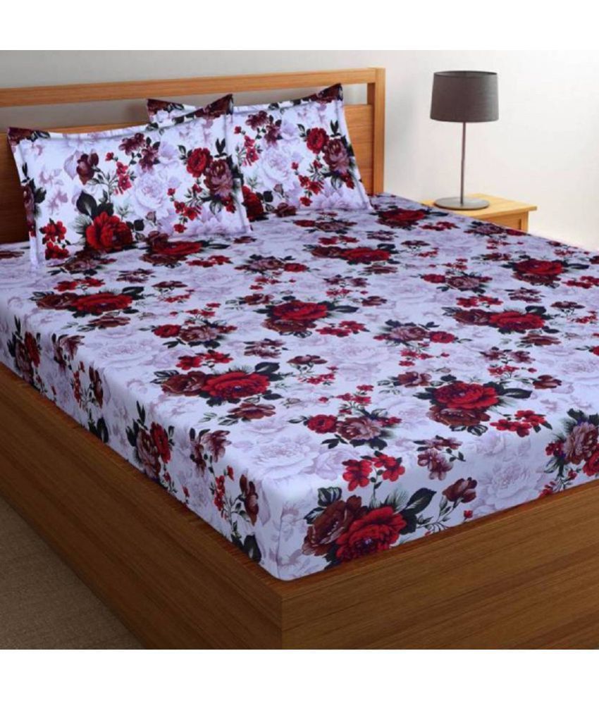 New panipat textile zone Poly Cotton Double Bedsheet with 2 Pillow