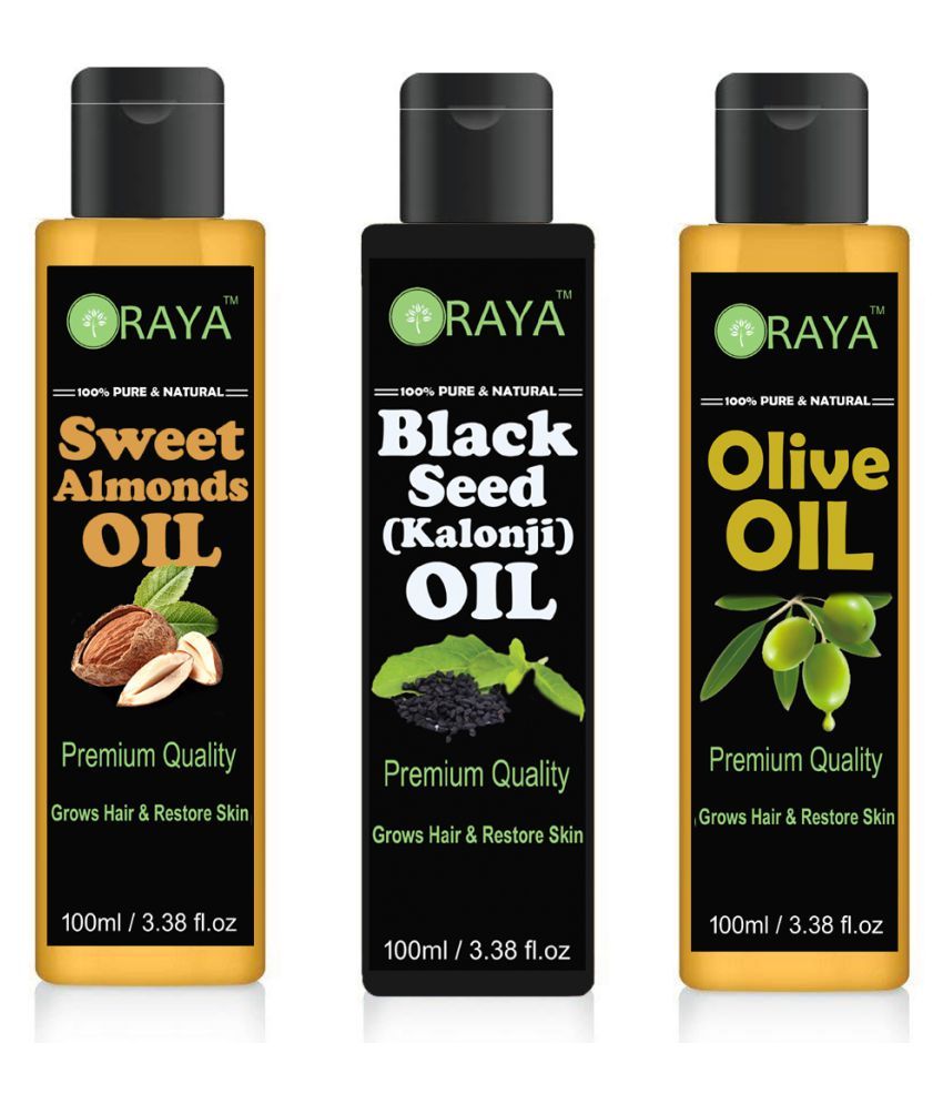     			ORAYA 100% Pure & Natural Almond Oil & Kalonji & Virgin Olive Oil 300 ml Pack of 3